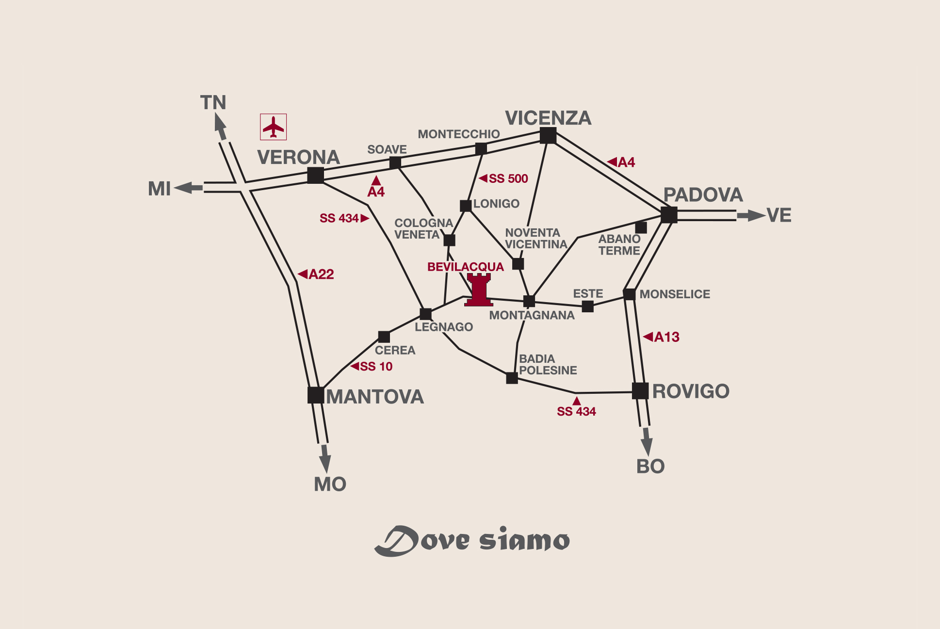 Mappa Castello Bevilacqua - Location per matrimoni